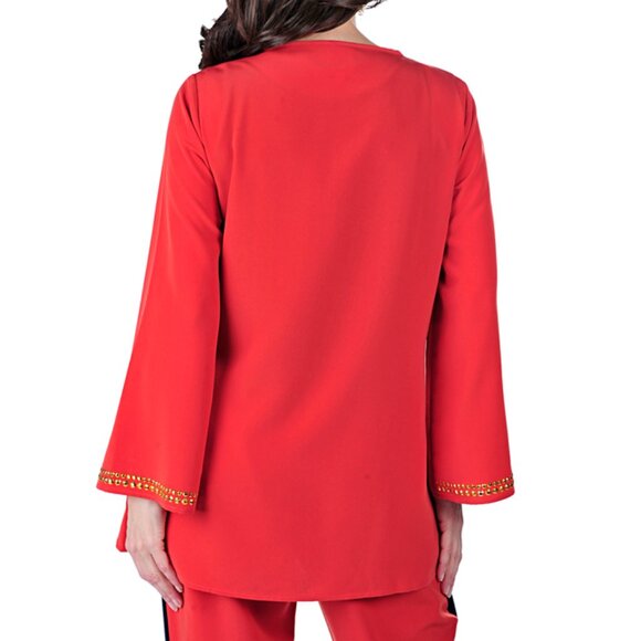 DIANE GILMAN GORGEOUS EMBELLISHED RED TUNIC-TOP, SZ. S - Picture 2 of 2